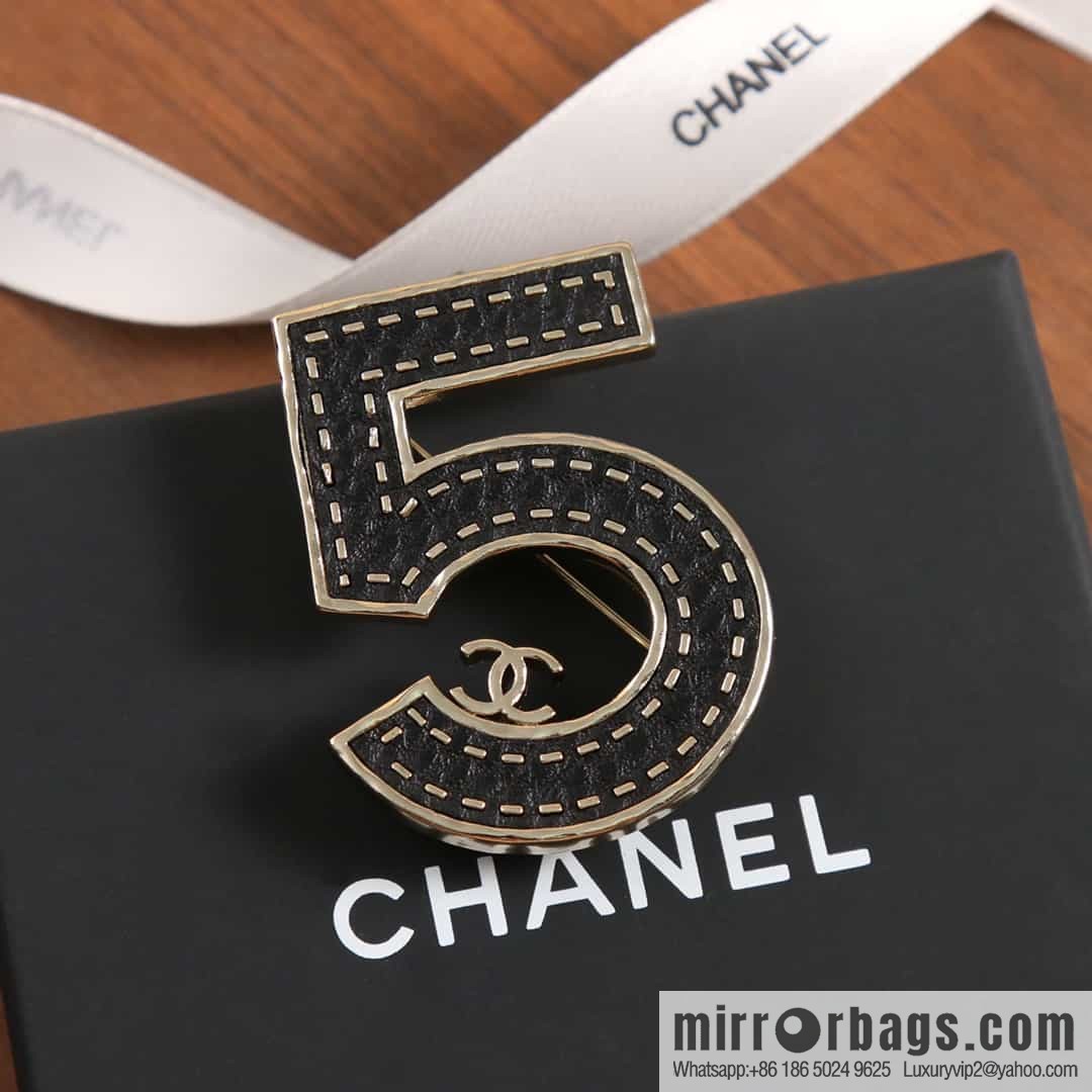 New ☑️ Chanel Double C No. 5 5 Character Black Leather Brooch