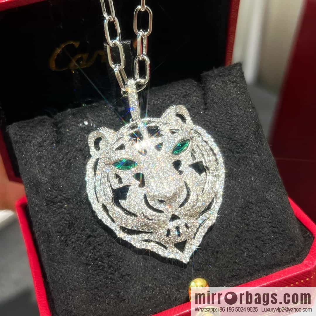 Cartier PANTHÜRE DECARTIER Jungle Series Full Diamond Tiger Head Necklace