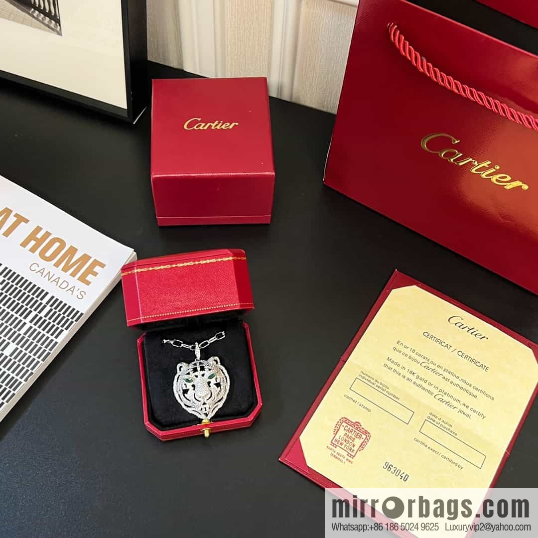 Cartier PANTHÜRE DECARTIER Jungle Series Full Diamond Tiger Head Necklace