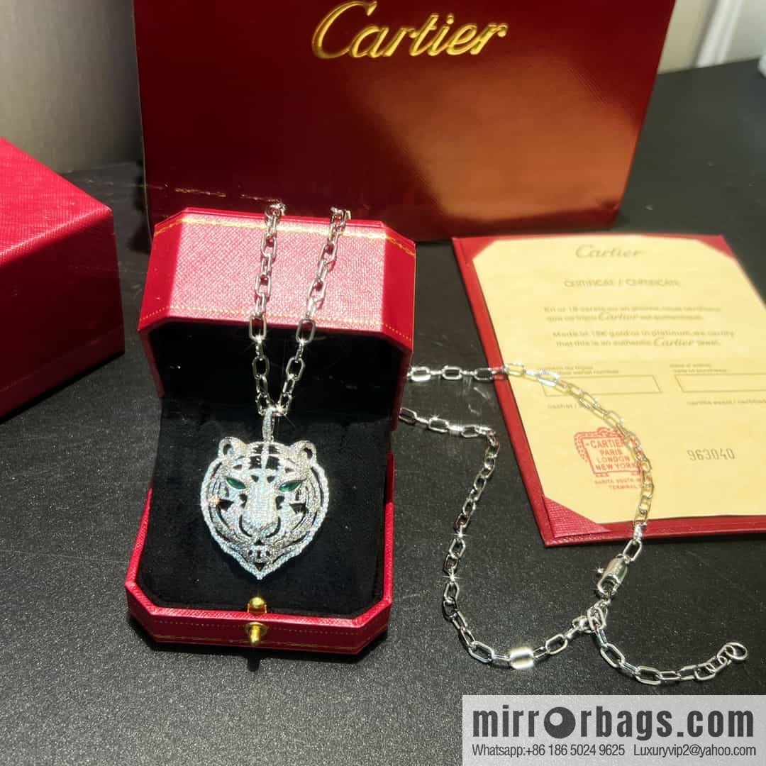 Cartier PANTHÜRE DECARTIER Jungle Series Full Diamond Tiger Head Necklace