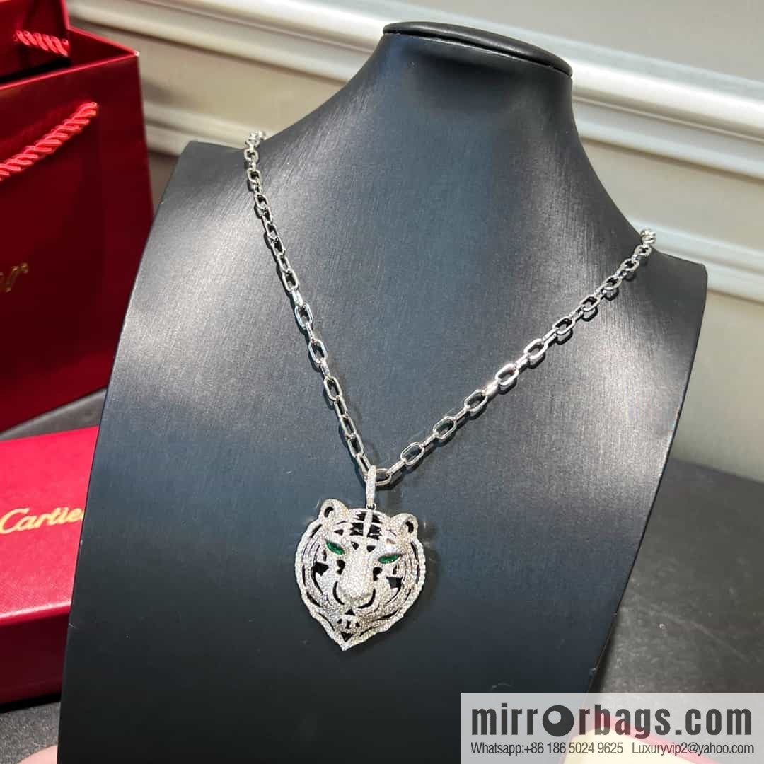 Cartier PANTHÜRE DECARTIER Jungle Series Full Diamond Tiger Head Necklace