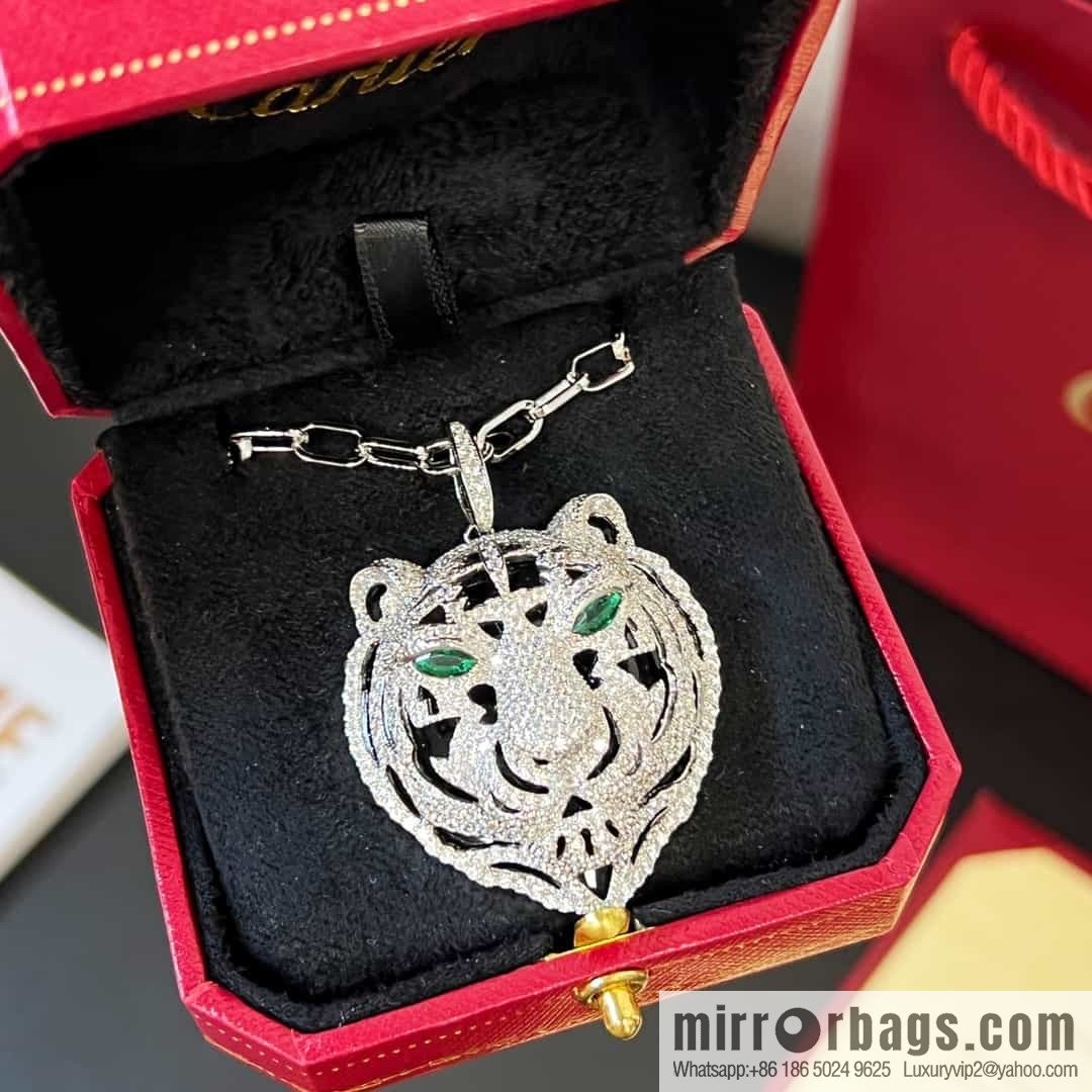 Cartier PANTHÜRE DECARTIER Jungle Series Full Diamond Tiger Head Necklace