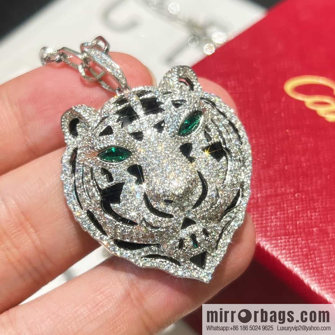 Cartier PANTHÜRE DECARTIER Jungle Series Full Diamond Tiger Head Necklace