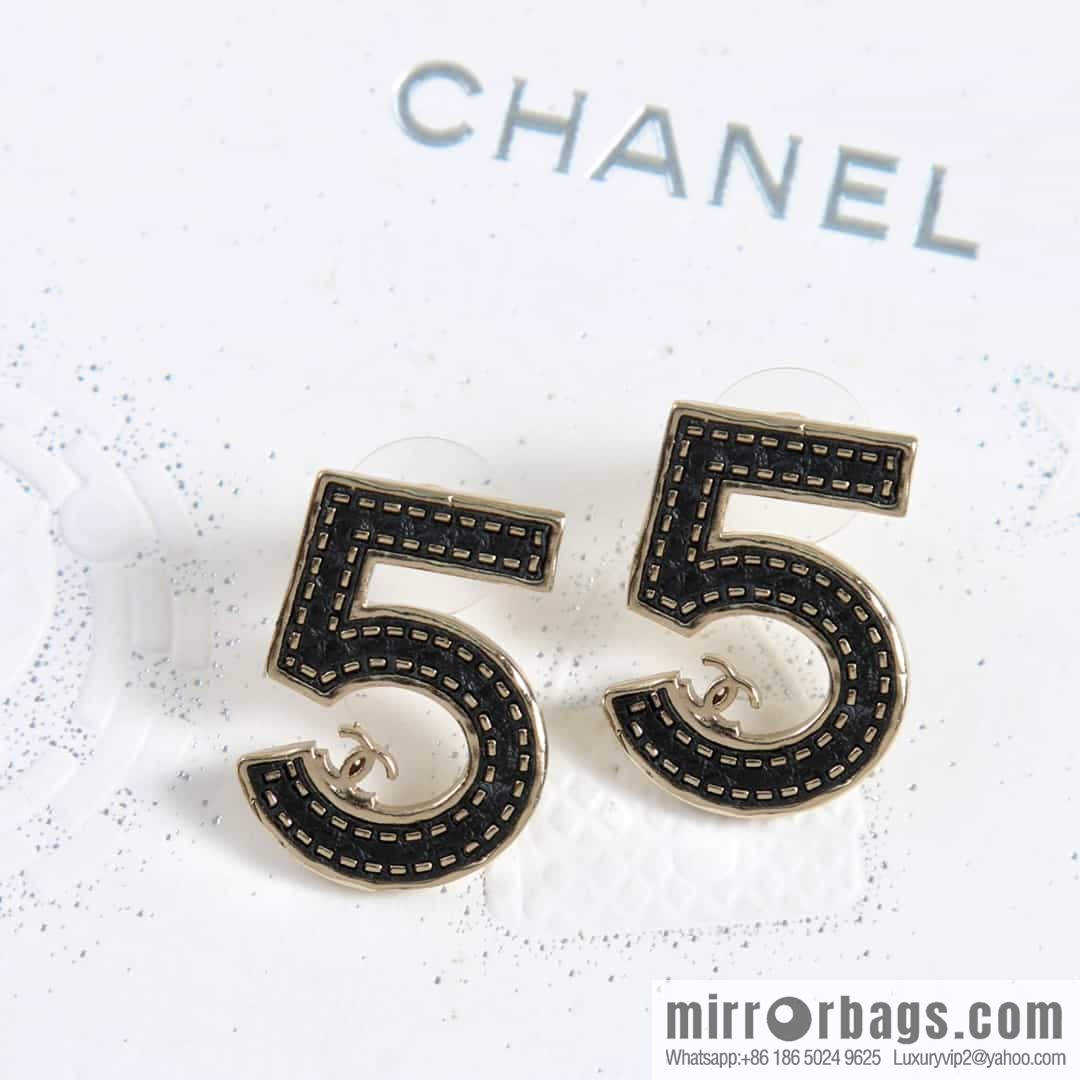 New ☑️ chanel c1 double c no. 5 black leather earrings