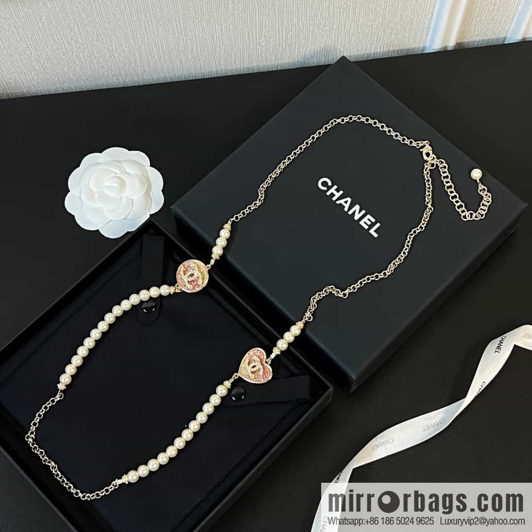 New ☑️ Chanel double c pearl gradual change pink diamond necklace sweater chain