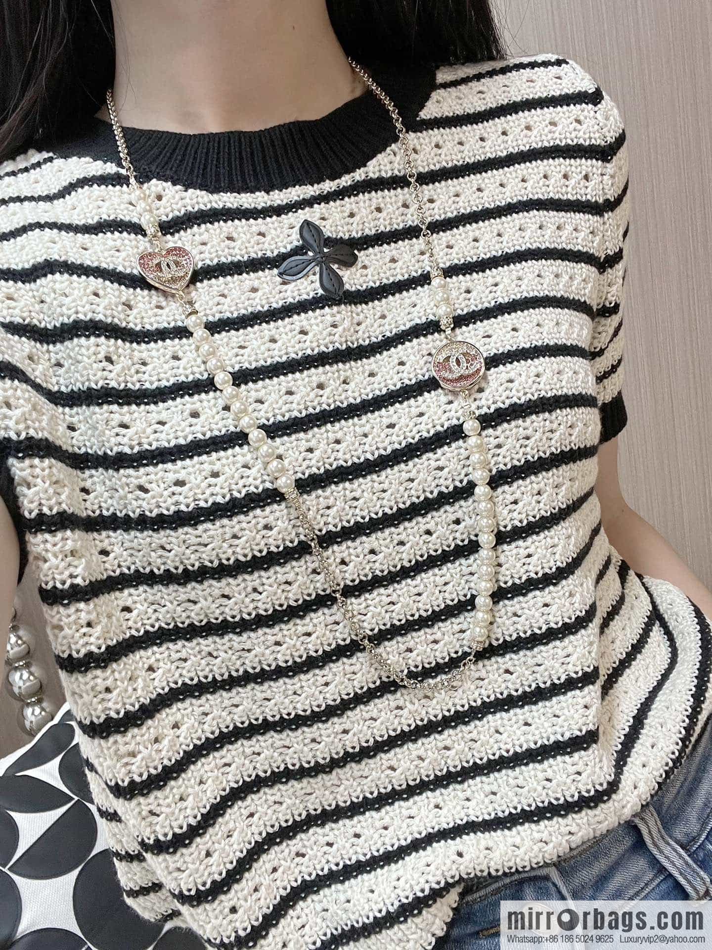 New ☑️ Chanel double c pearl gradual change pink diamond necklace sweater chain
