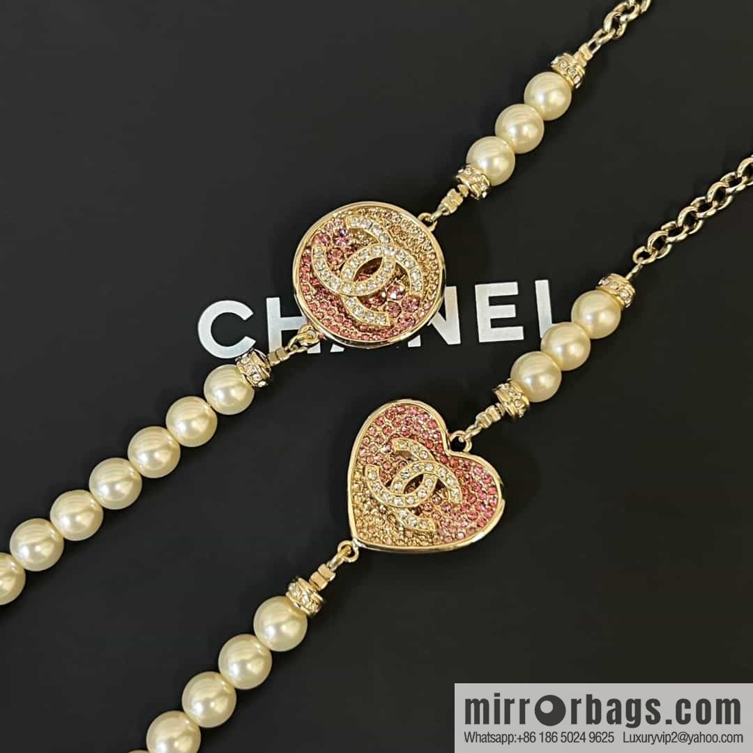 New ☑️ Chanel double c pearl gradual change pink diamond necklace sweater chain