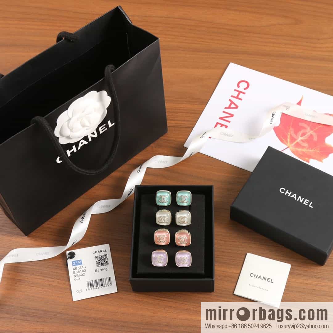 [Single price] New Chanel c1 double c square pink blue purple white stud earrings
