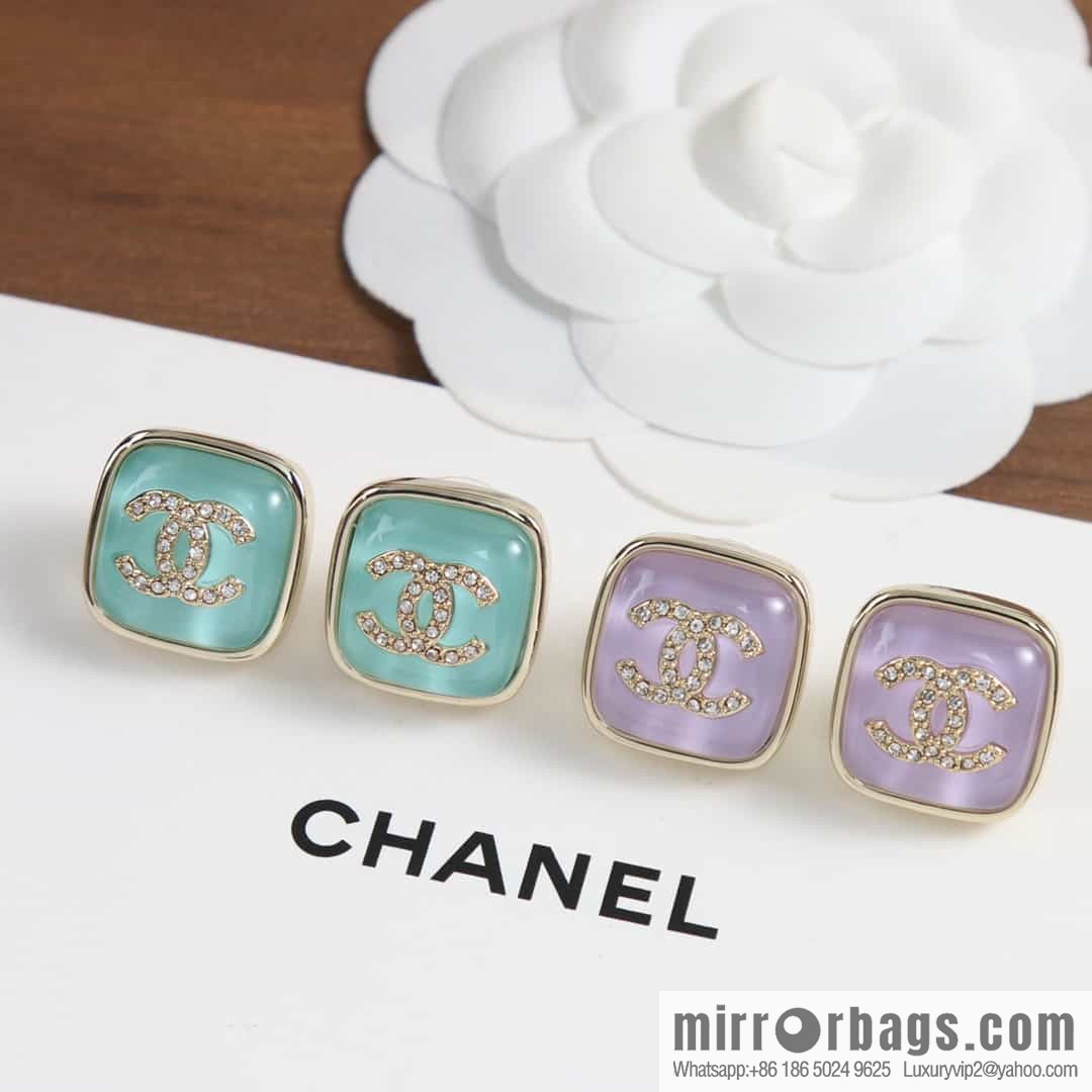 [Single price] New Chanel c1 double c square pink blue purple white stud earrings