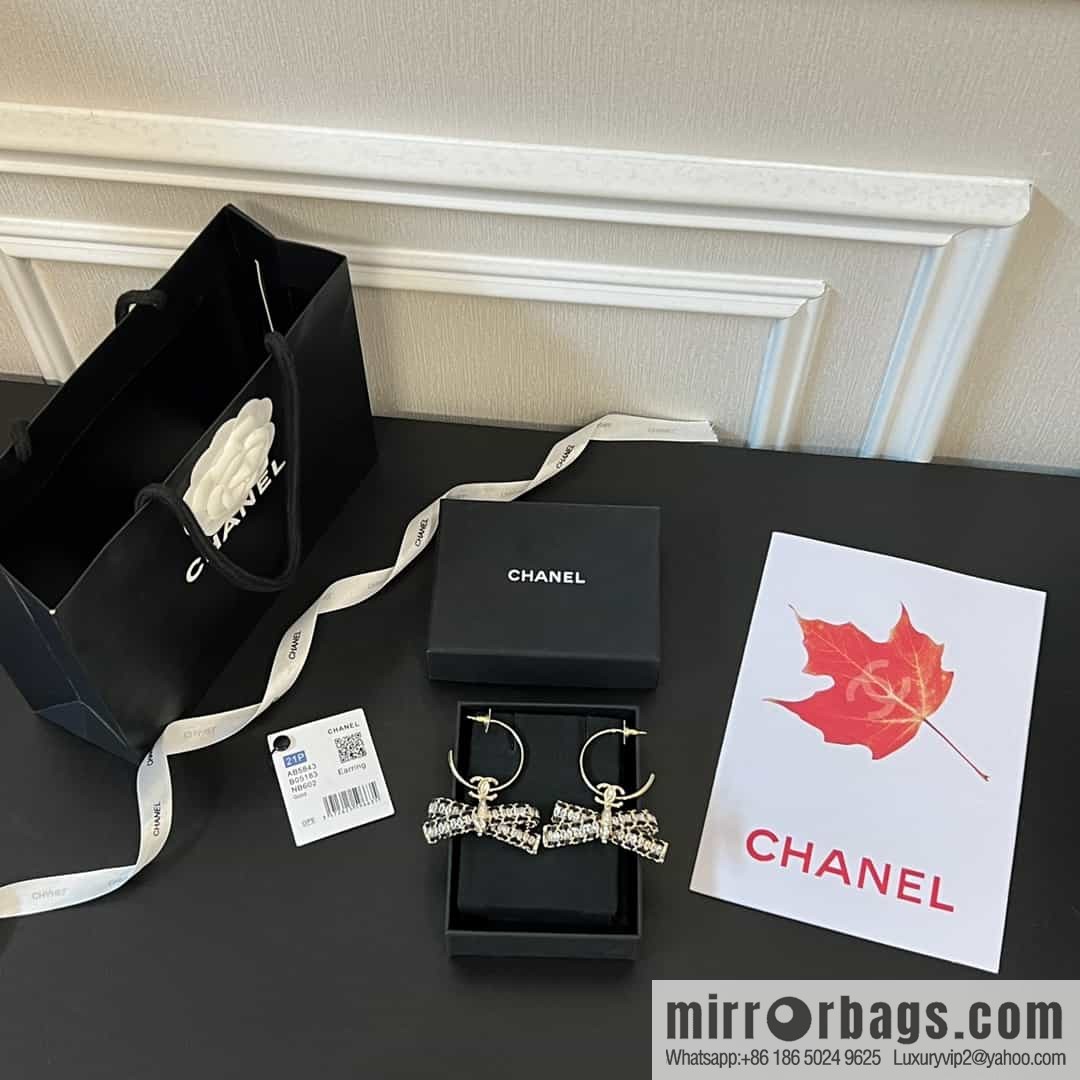 New ☑️ Chanel c2 double c black leather rope bow stud earrings
