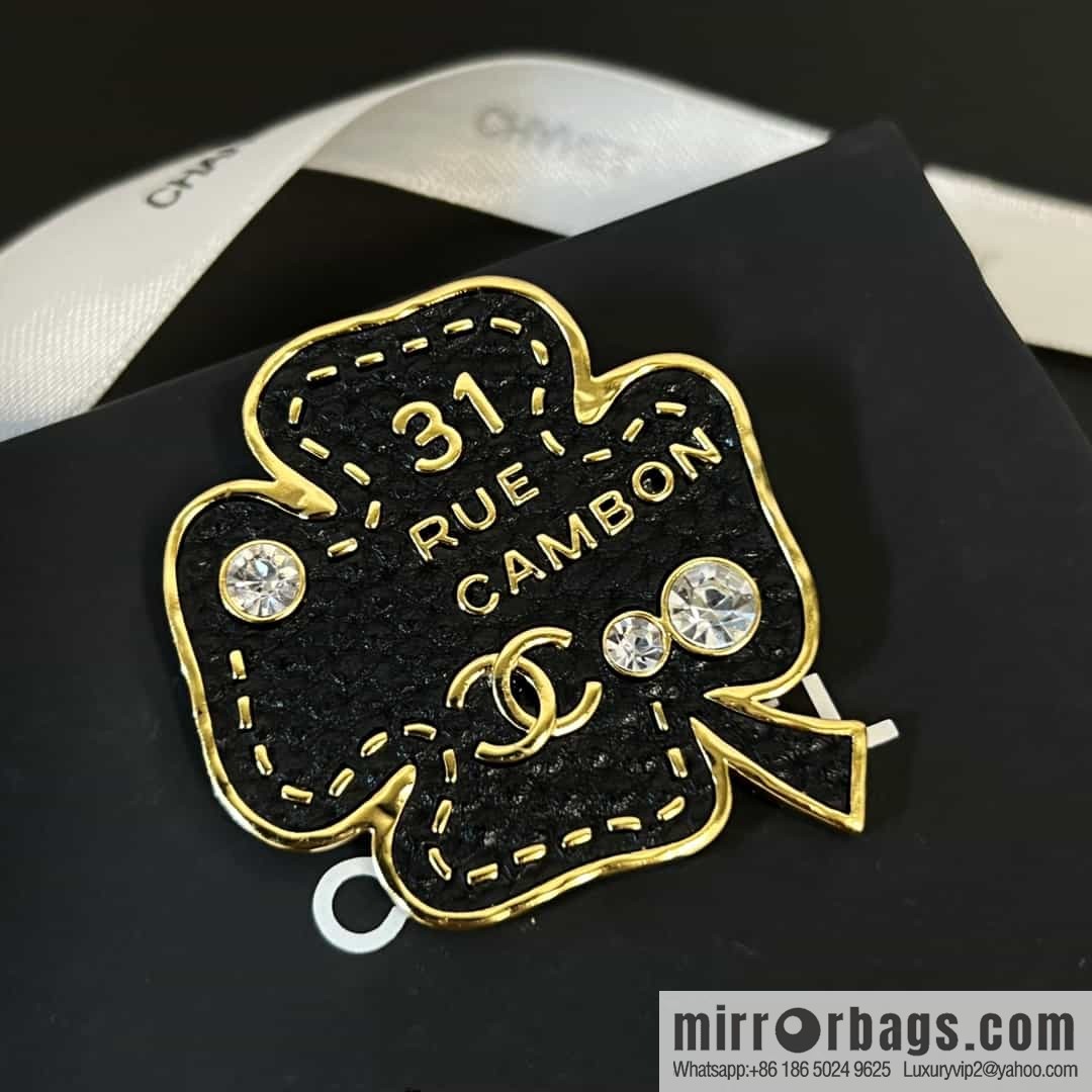 New ☑️ Chanel double c black four-leaf clover brooch