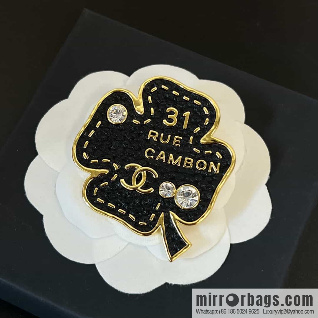 New ☑️ Chanel double c black four-leaf clover brooch