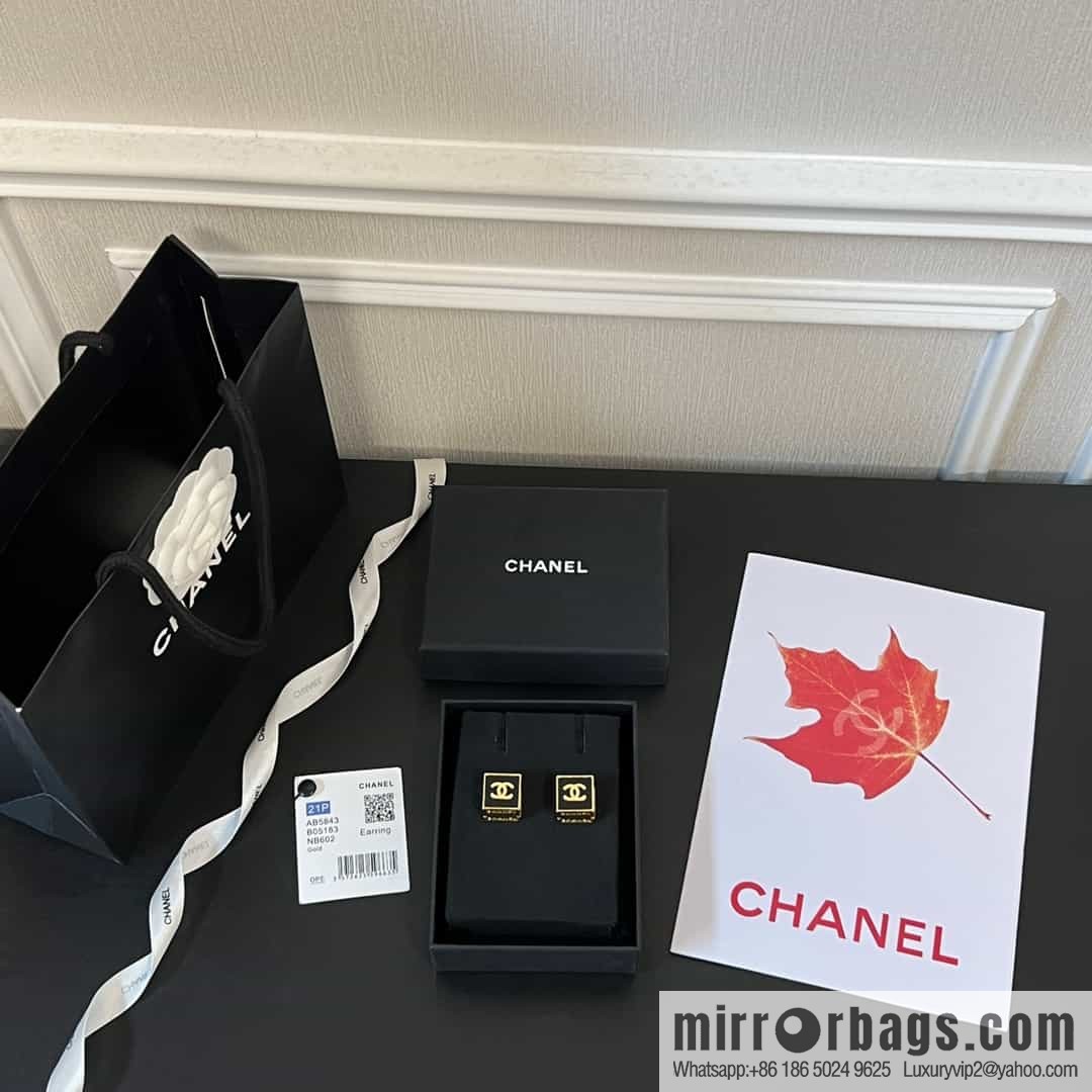 New ☑️ Chanel c1 double c square black leather stud earrings