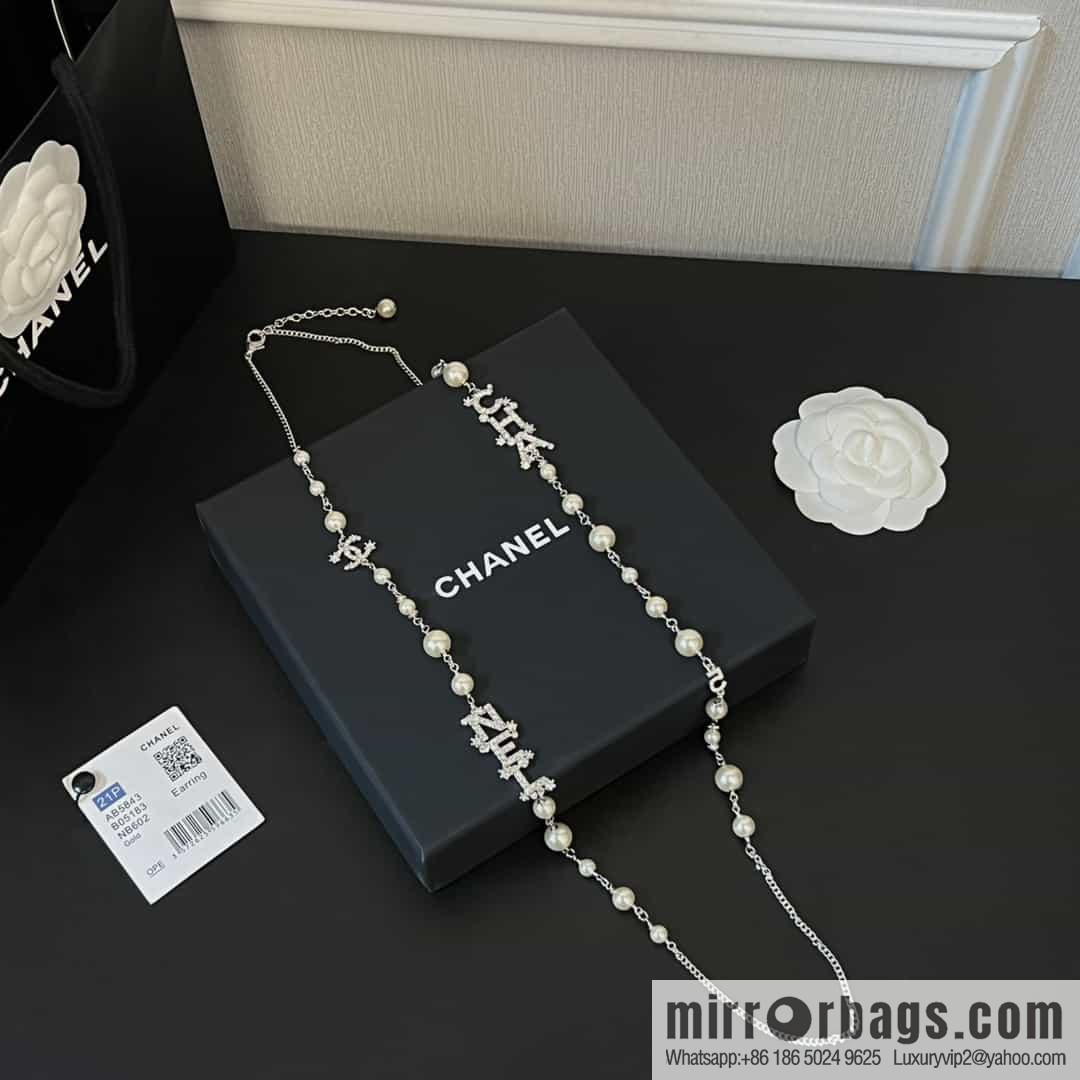 New ☑️ Chanel full diamond letter pearl sweater chain necklace