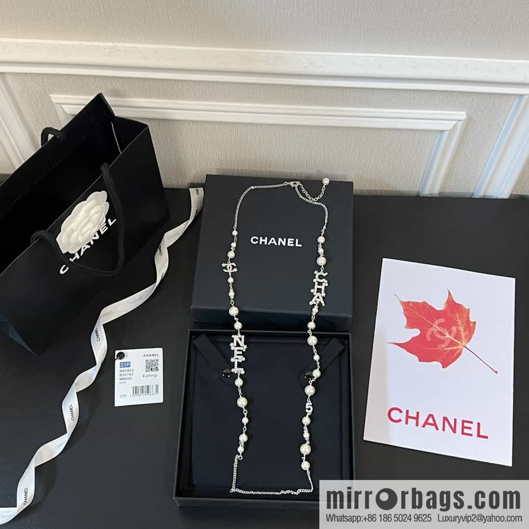 New ☑️ Chanel full diamond letter pearl sweater chain necklace