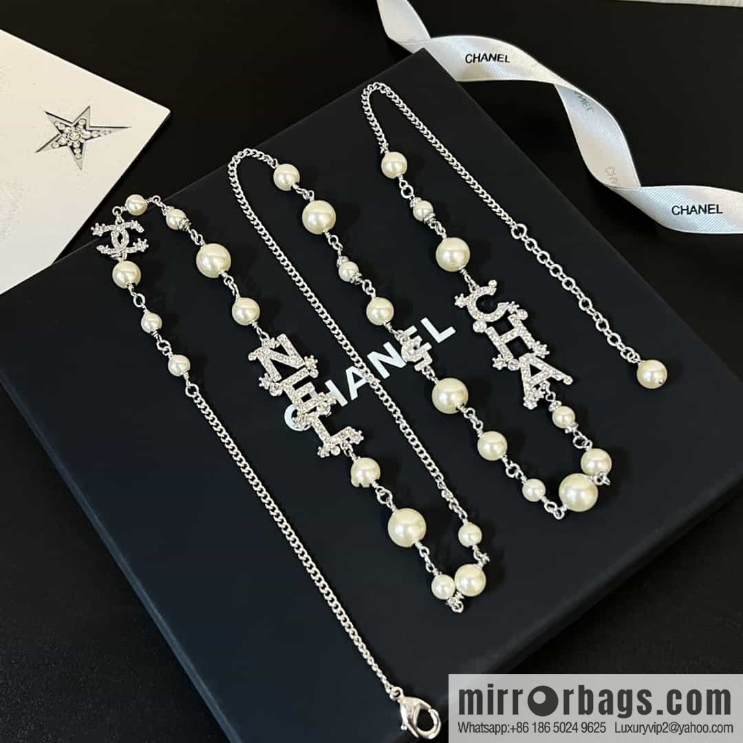 New ☑️ Chanel full diamond letter pearl sweater chain necklace