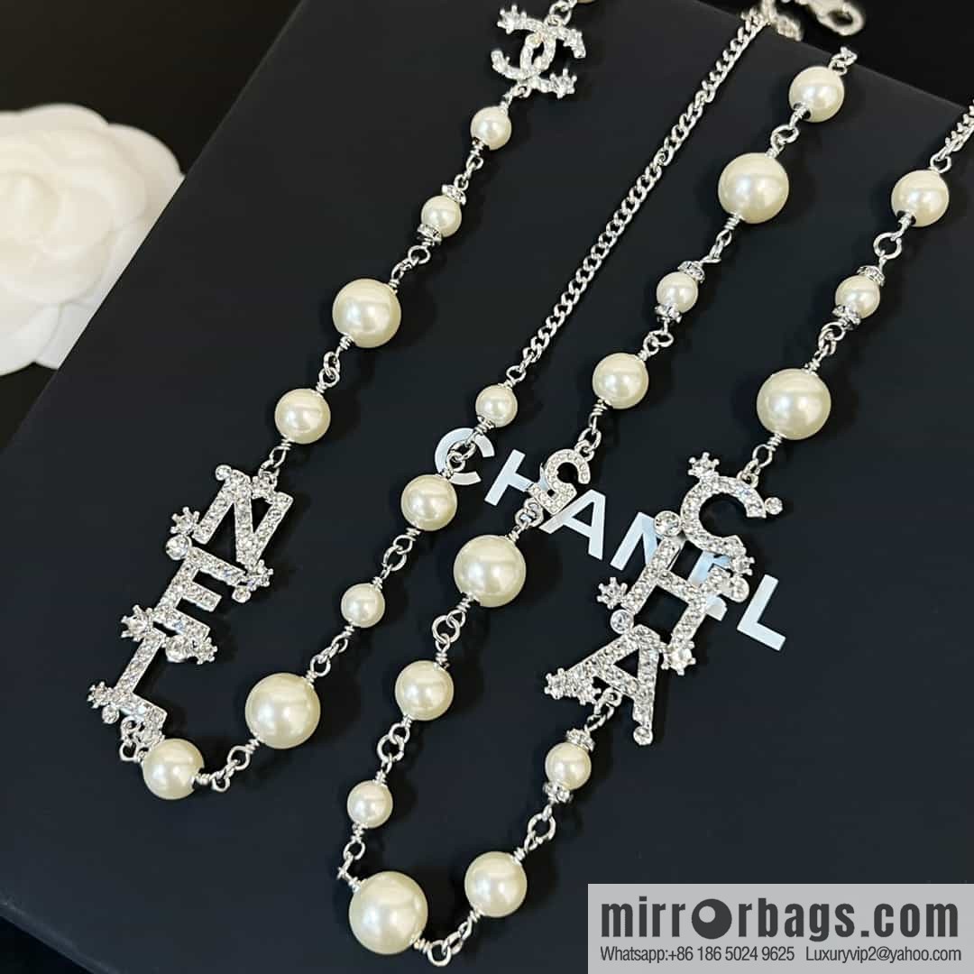 New ☑️ Chanel full diamond letter pearl sweater chain necklace