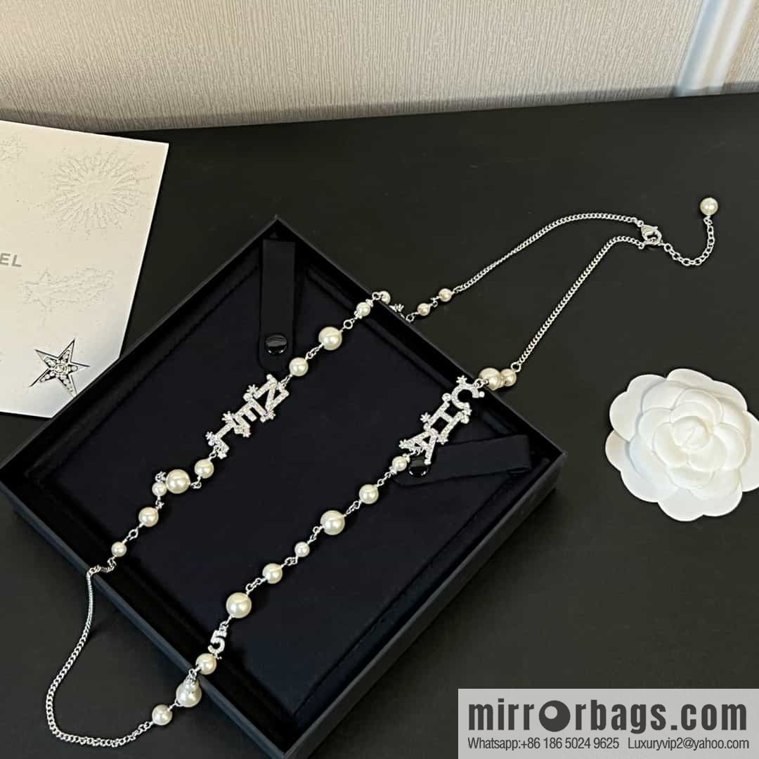 New ☑️ Chanel full diamond letter pearl sweater chain necklace