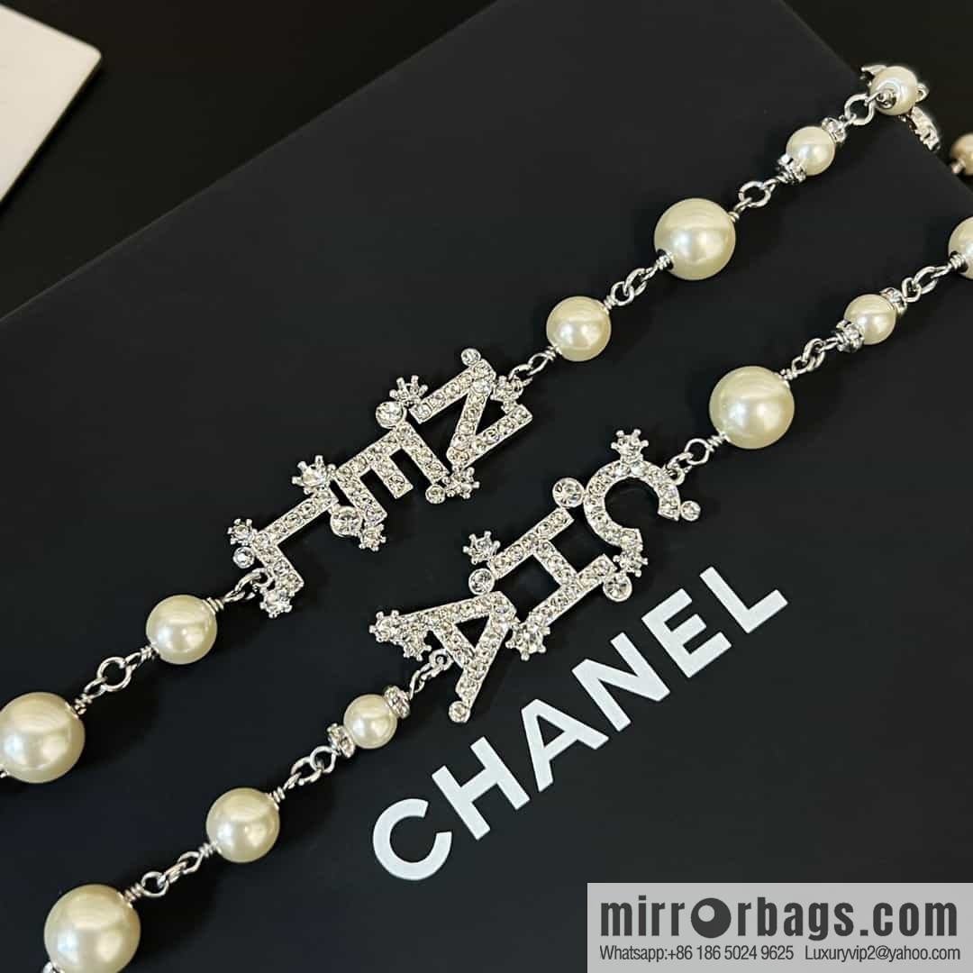 New ☑️ Chanel full diamond letter pearl sweater chain necklace
