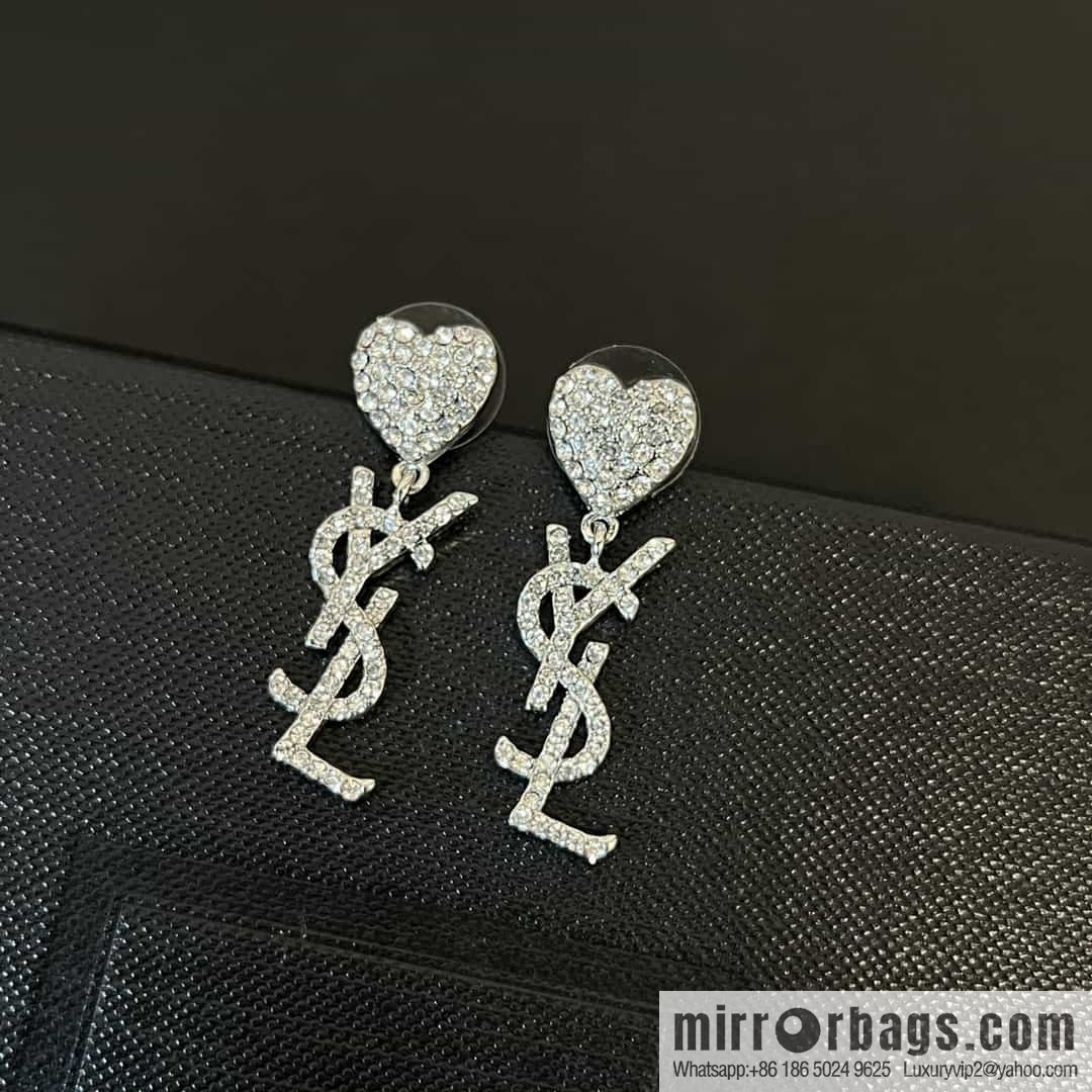 Saint Laurent YSL Love Peach Heart Full Diamond Stud Earrings