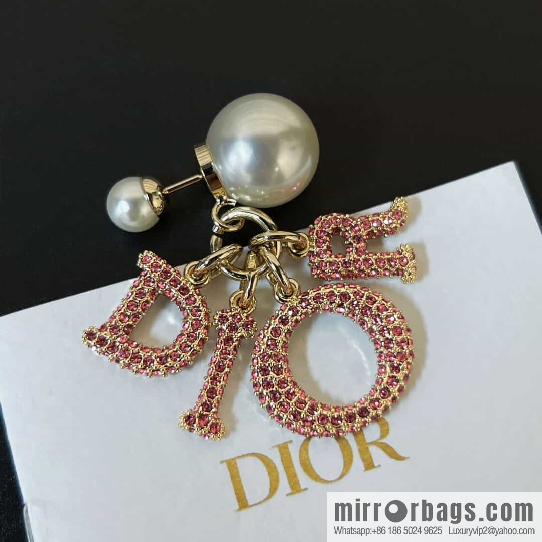 New ☑️ Dior size pearl pink drilled full diamond stud earrings
