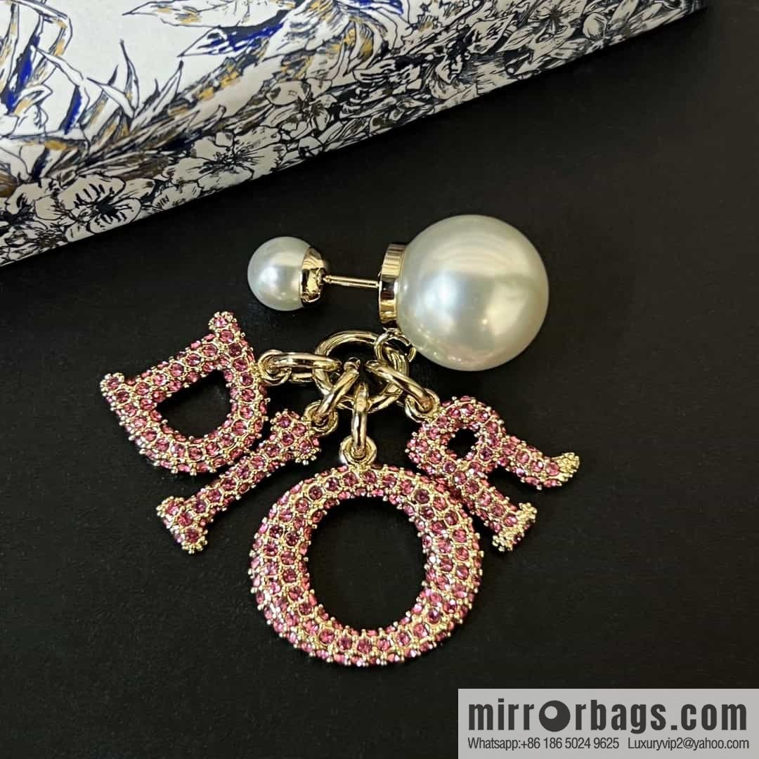 New ☑️ Dior size pearl pink drilled full diamond stud earrings