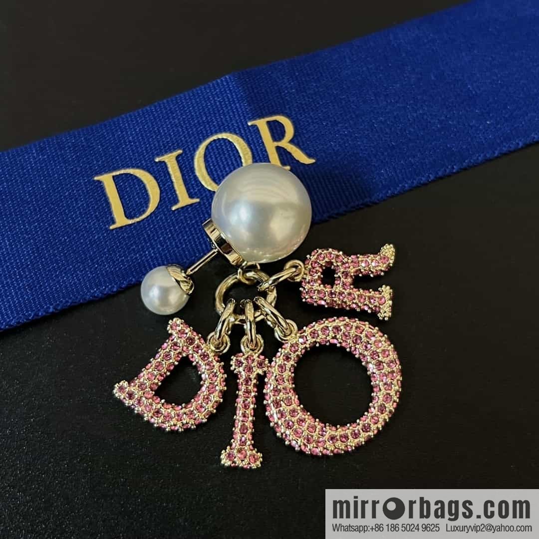 New ☑️ Dior size pearl pink drilled full diamond stud earrings