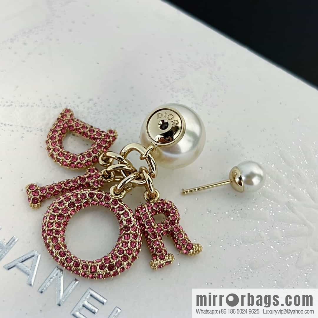New ☑️ Dior size pearl pink drilled full diamond stud earrings