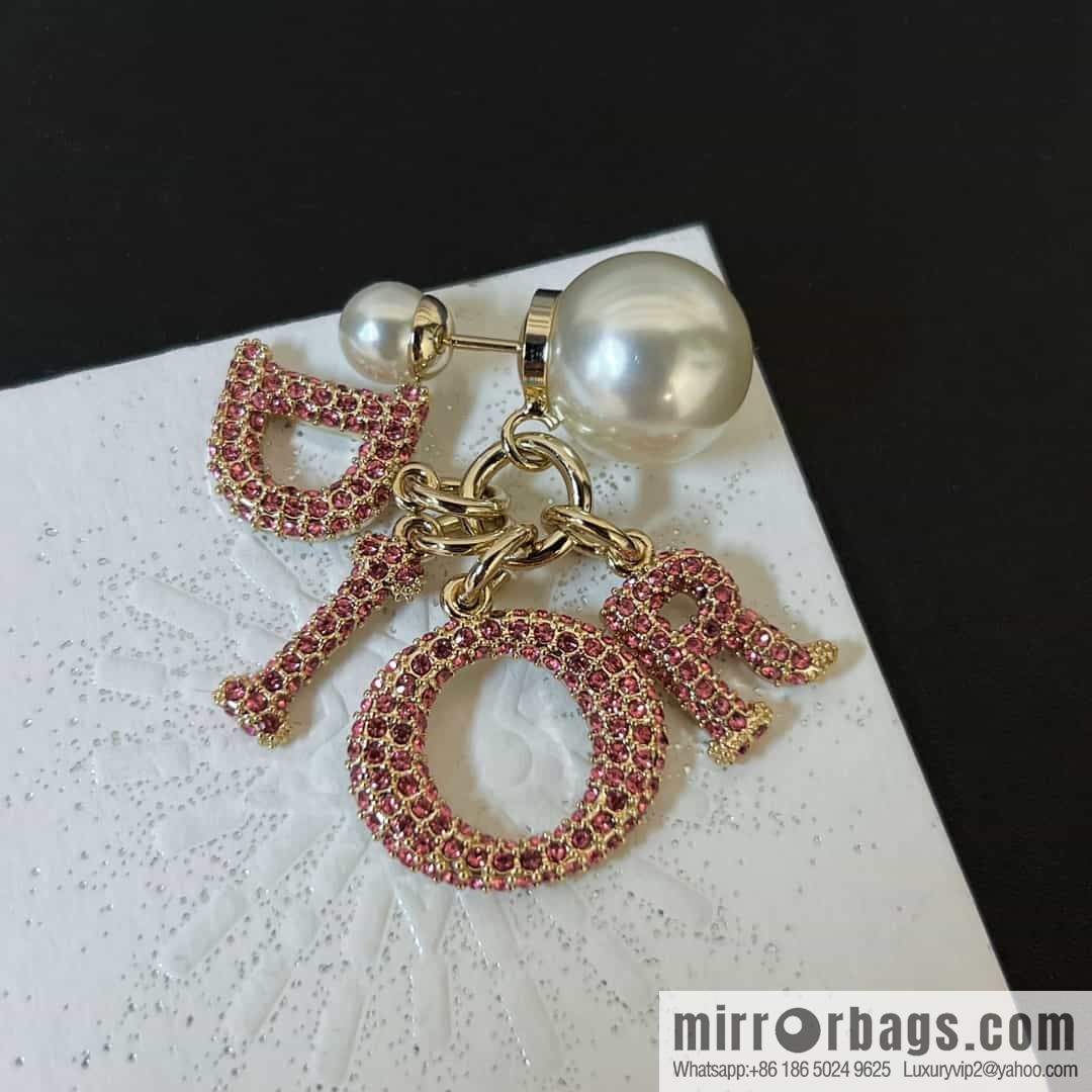 New ☑️ Dior size pearl pink drilled full diamond stud earrings