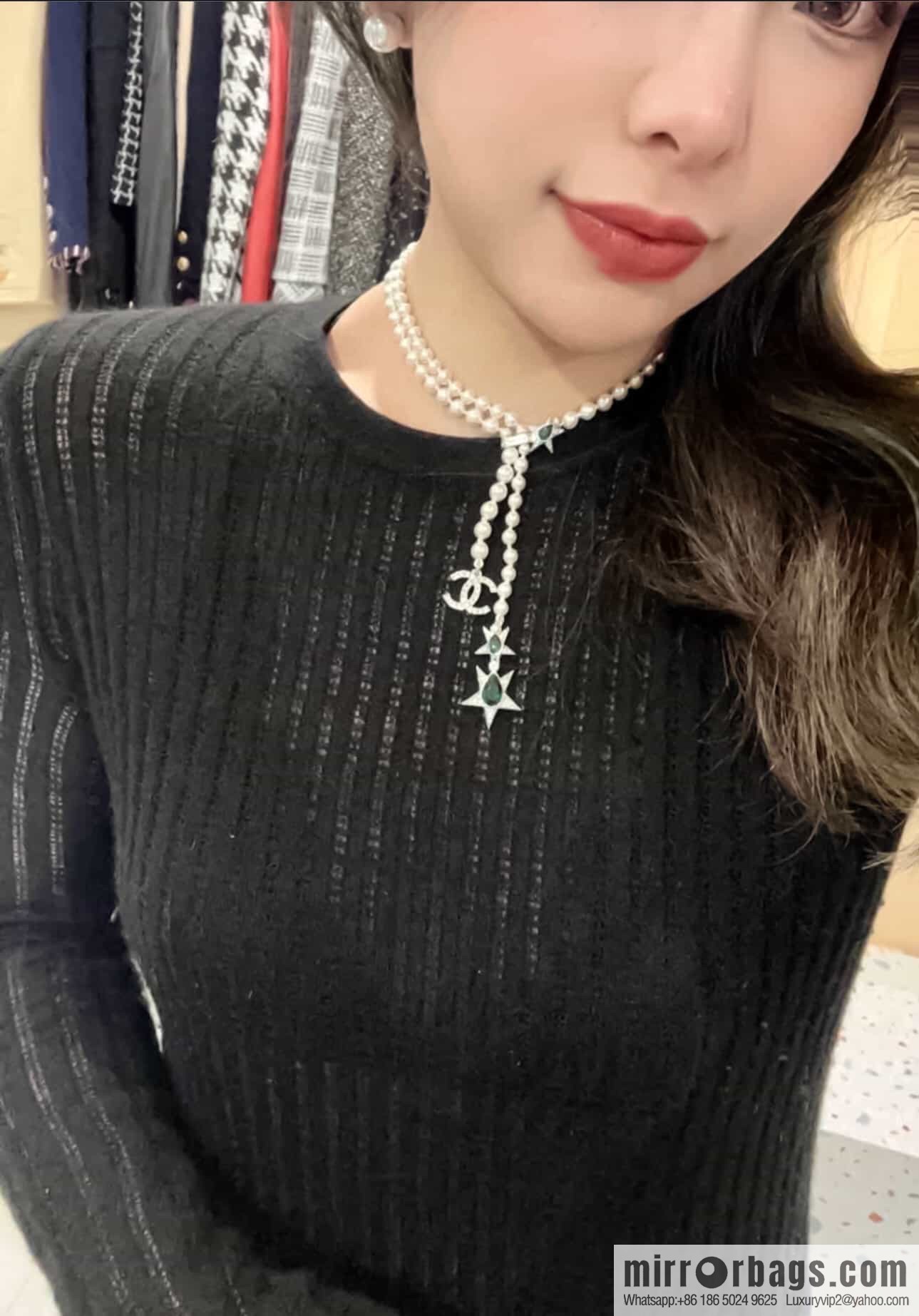 New ☑️ Chanel Tassel Star Emerald Pearl Necklace