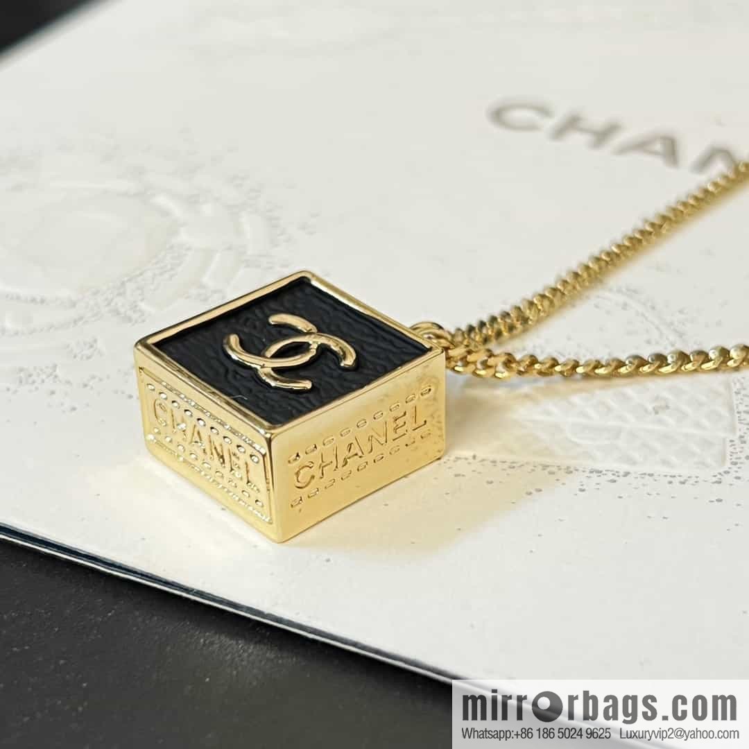New ☑️ Chanel Double C Square Black Leather Necklace