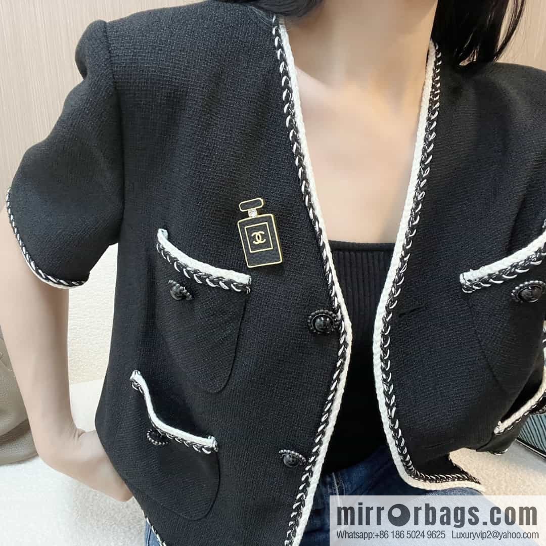 New ☑️ Chanel Double C Black Leather Perfume Bottle Brooch