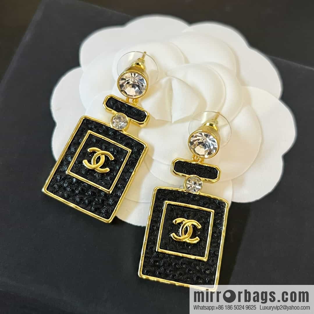 New ☑️ chanel c2 double c black leather perfume bottle stud earrings