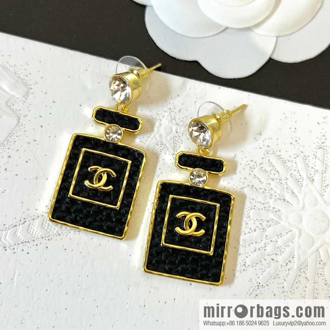 New ☑️ chanel c2 double c black leather perfume bottle stud earrings