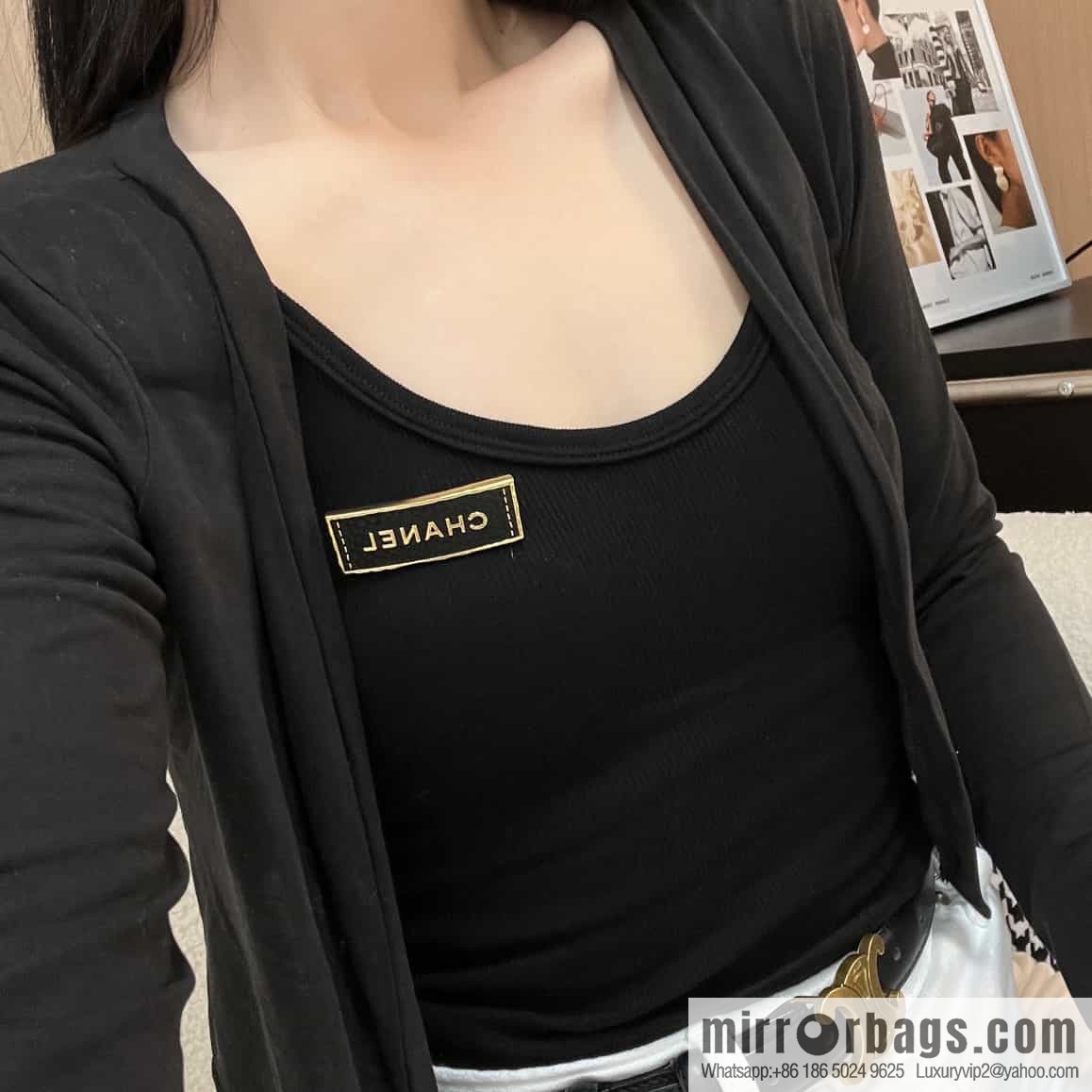 New ☑️ Chanel Double C Black Leather Letter Brooch
