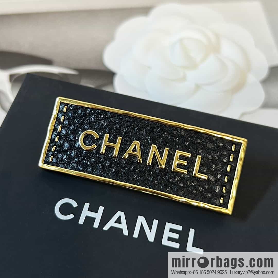 New ☑️ Chanel Double C Black Leather Letter Brooch