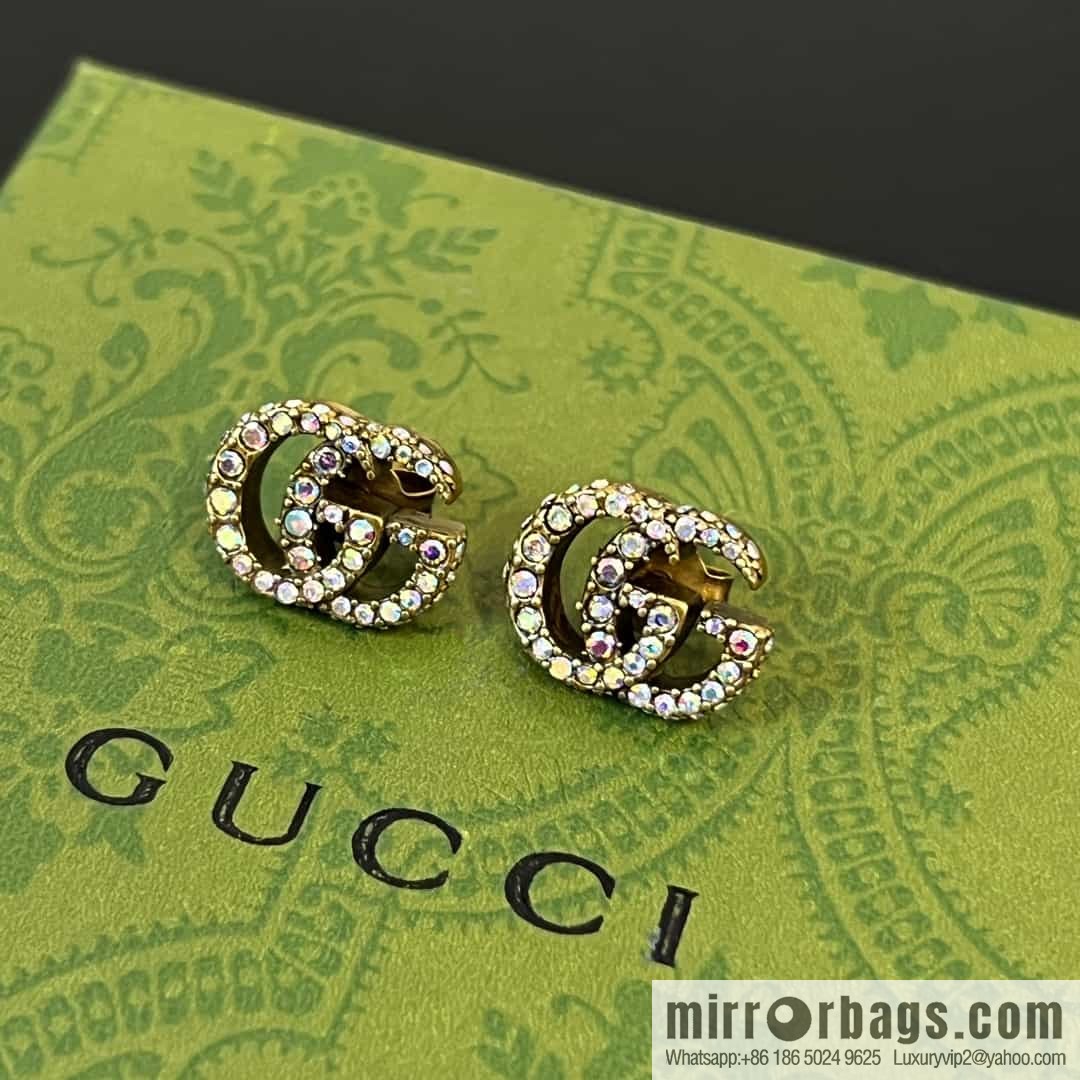 New Gucci Gucci double G full diamond stud earrings