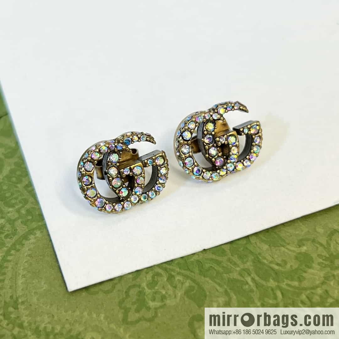 New Gucci Gucci double G full diamond stud earrings