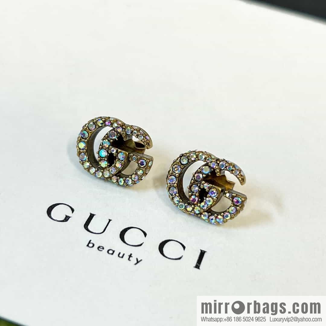 New Gucci Gucci double G full diamond stud earrings