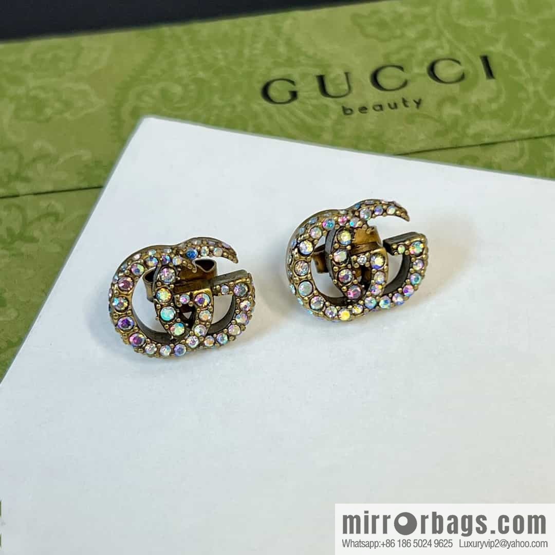 New Gucci Gucci double G full diamond stud earrings