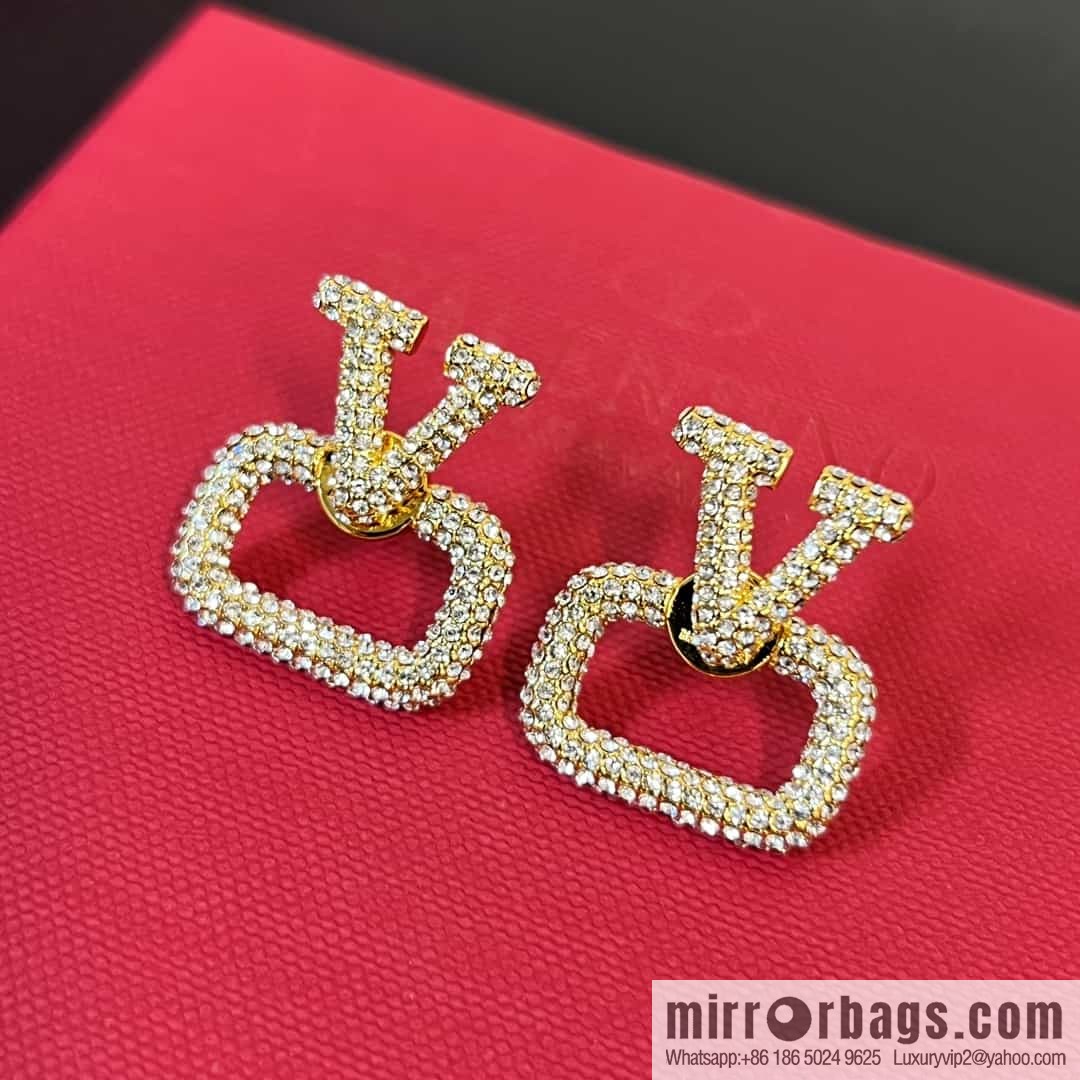 New ☑️ Valentino full diamond V gold stud earrings