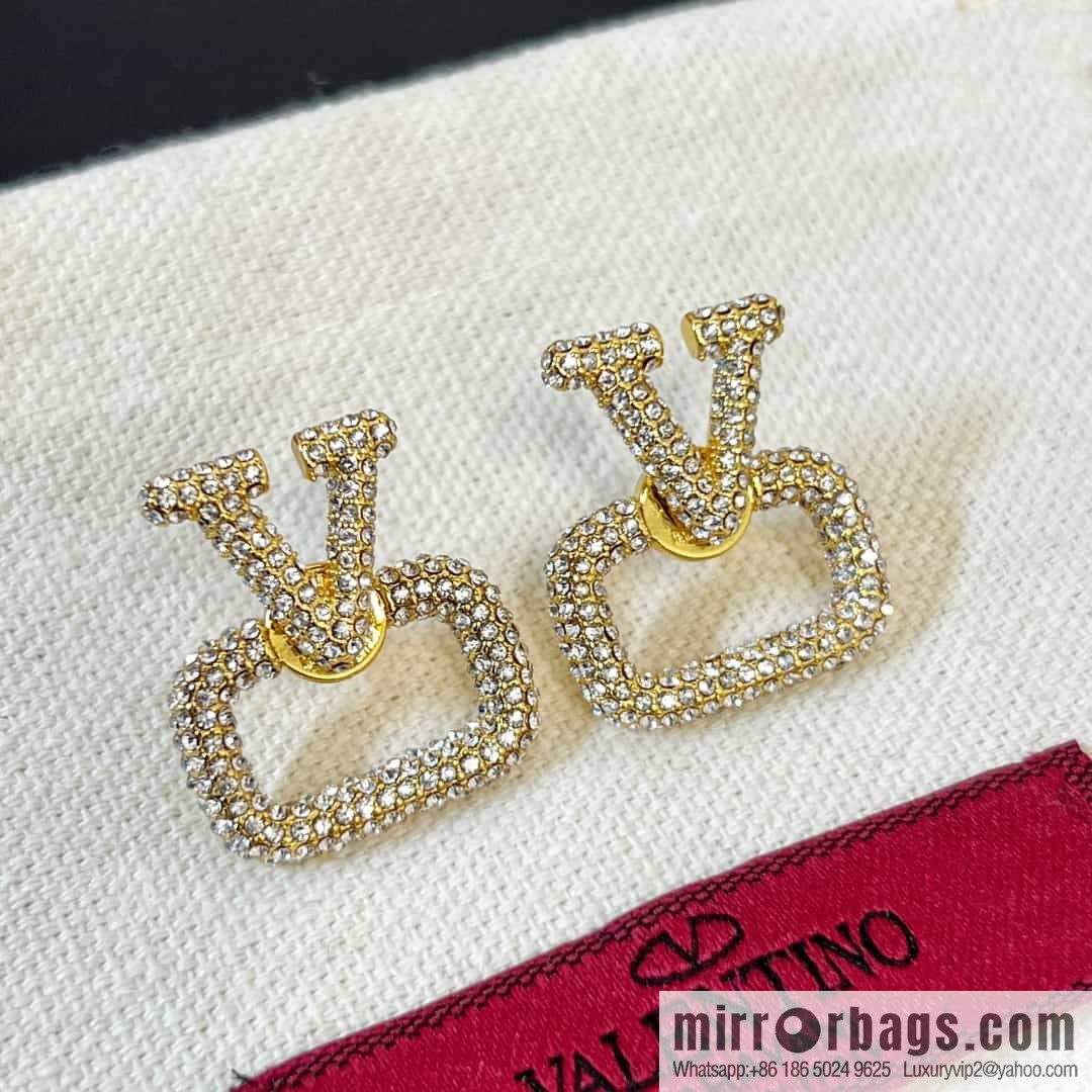 New ☑️ Valentino full diamond V gold stud earrings
