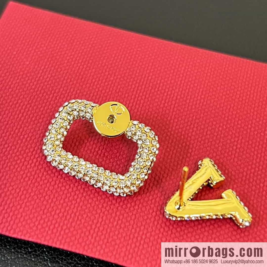 New ☑️ Valentino full diamond V gold stud earrings