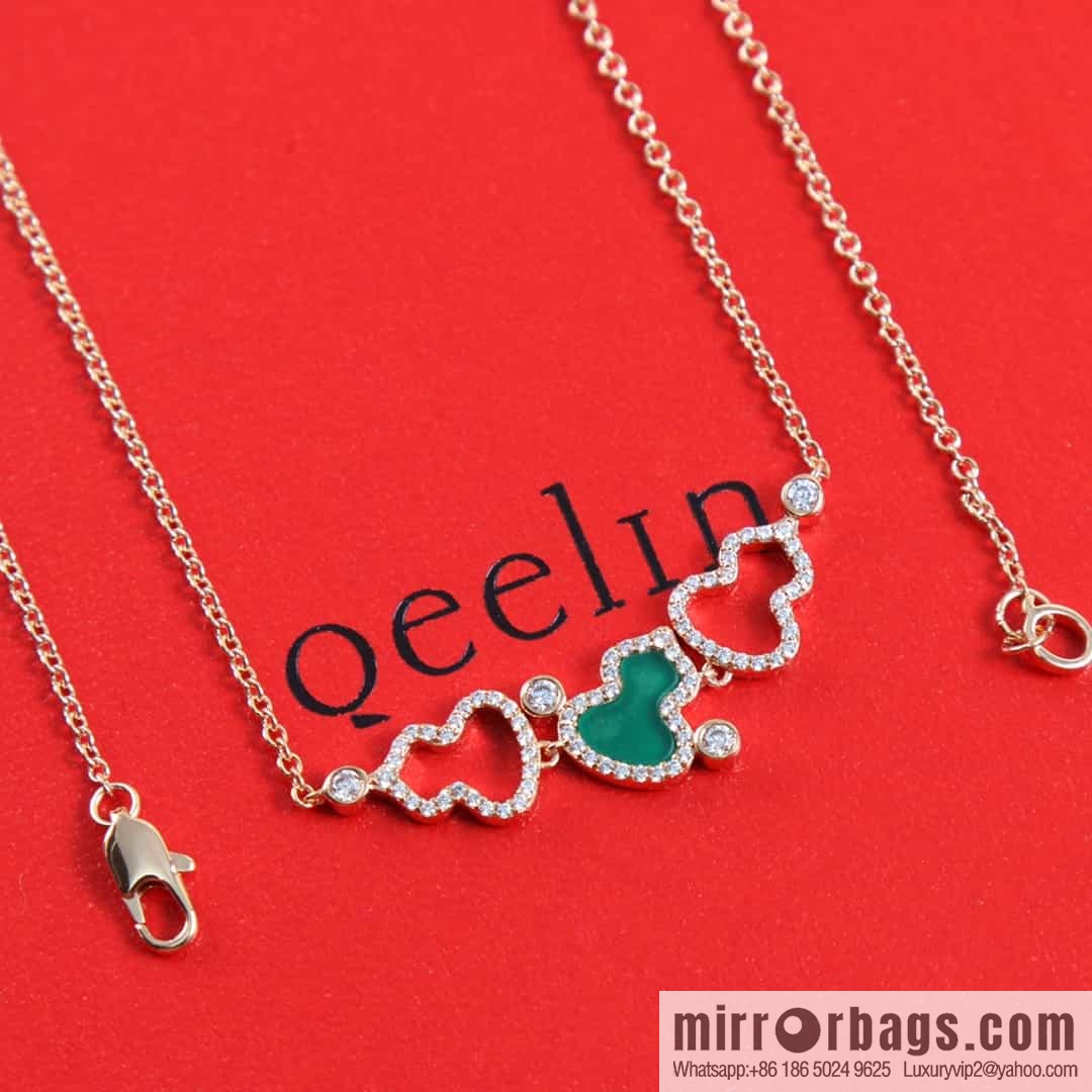 Qeelin unicorn hollow full diamond agate malachite necklace