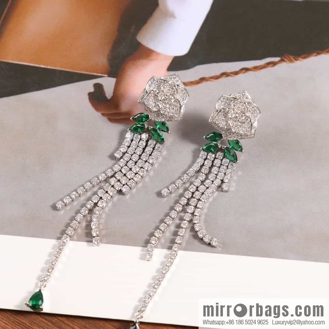 Piaget white gold rose fringed stud earrings
