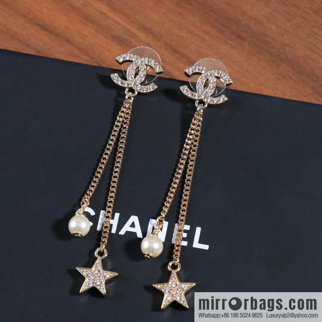 New ☑️ Chanel c2 double c fringed pearl star stud earrings