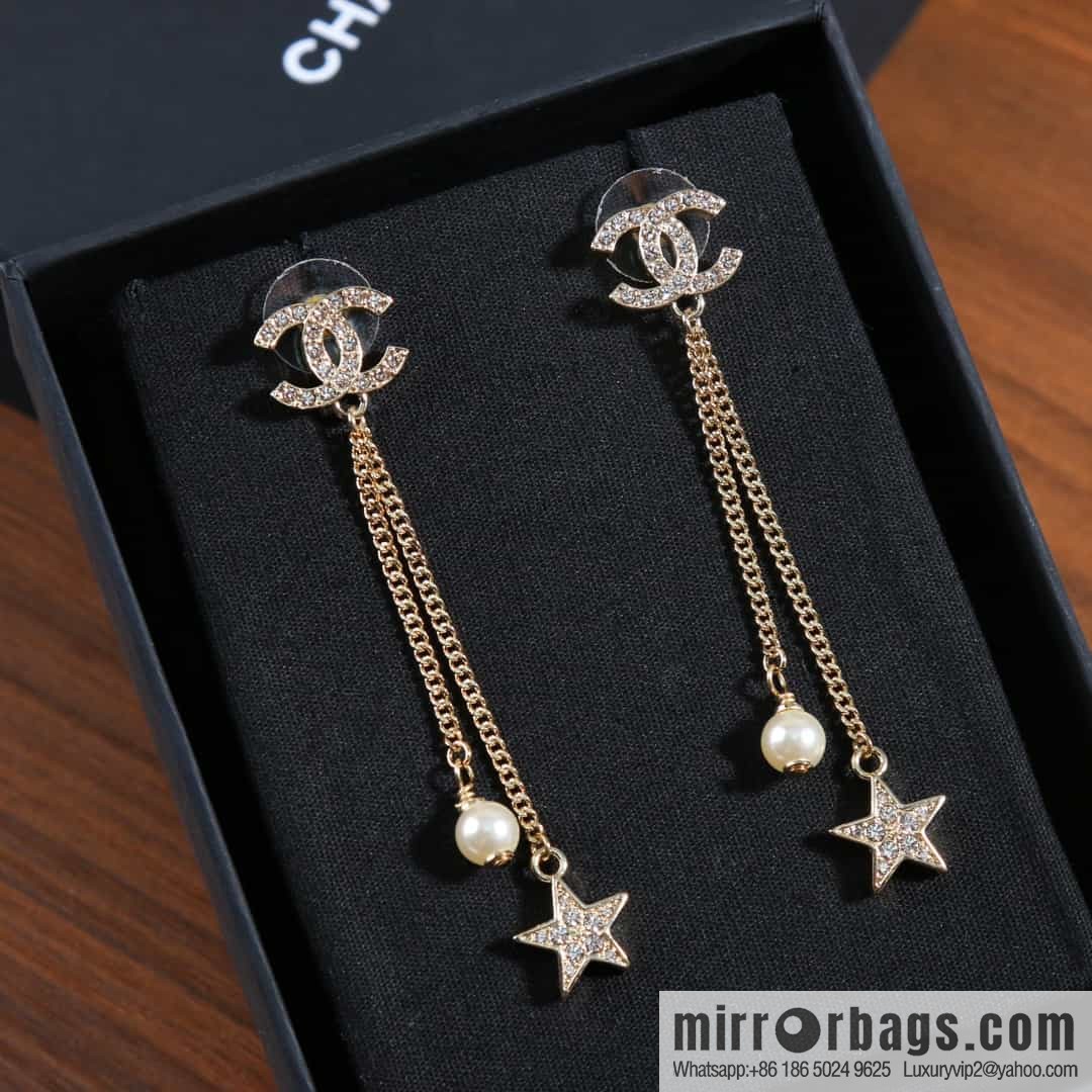New ☑️ Chanel c2 double c fringed pearl star stud earrings