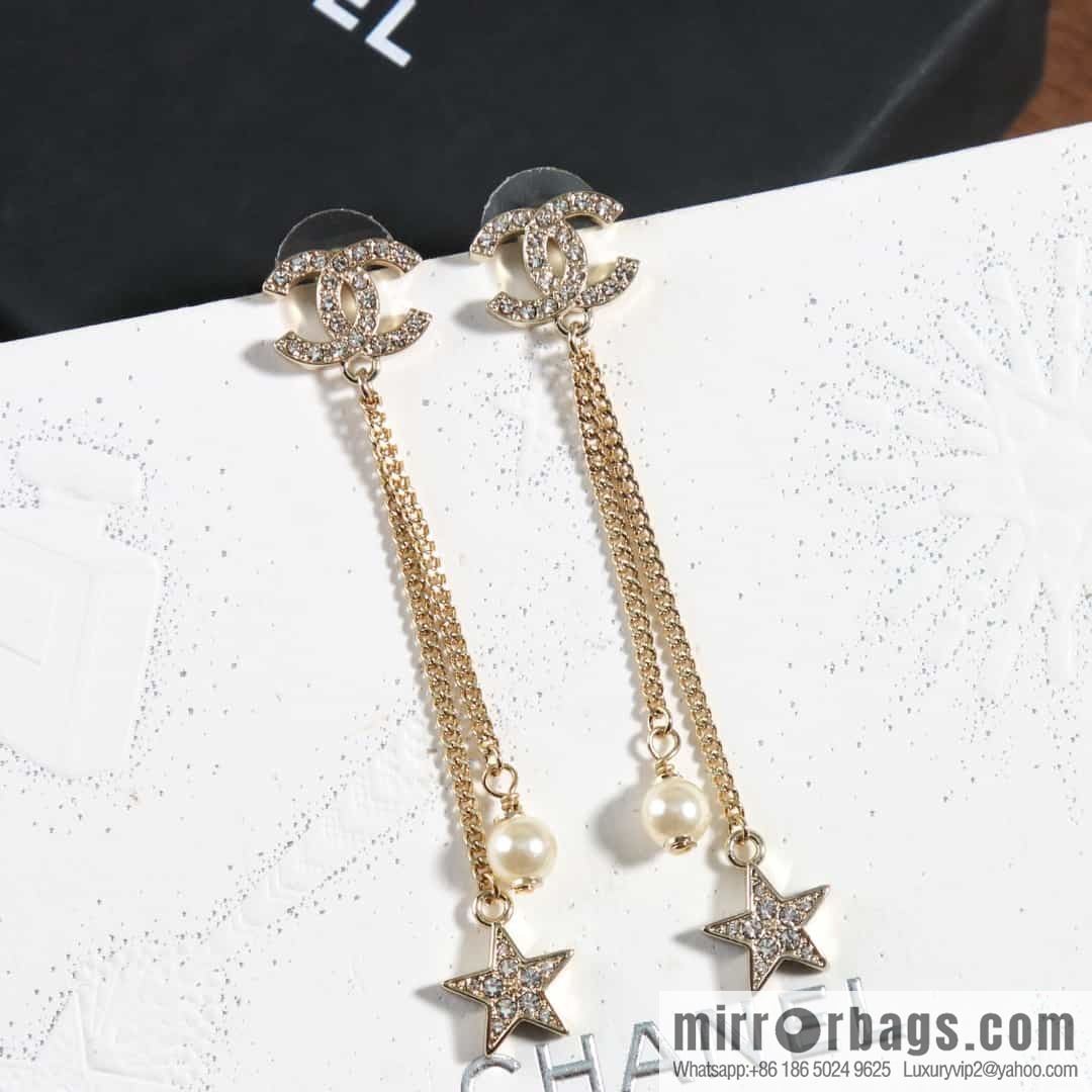 New ☑️ Chanel c2 double c fringed pearl star stud earrings