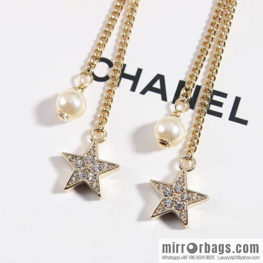 New ☑️ Chanel c2 double c fringed pearl star stud earrings