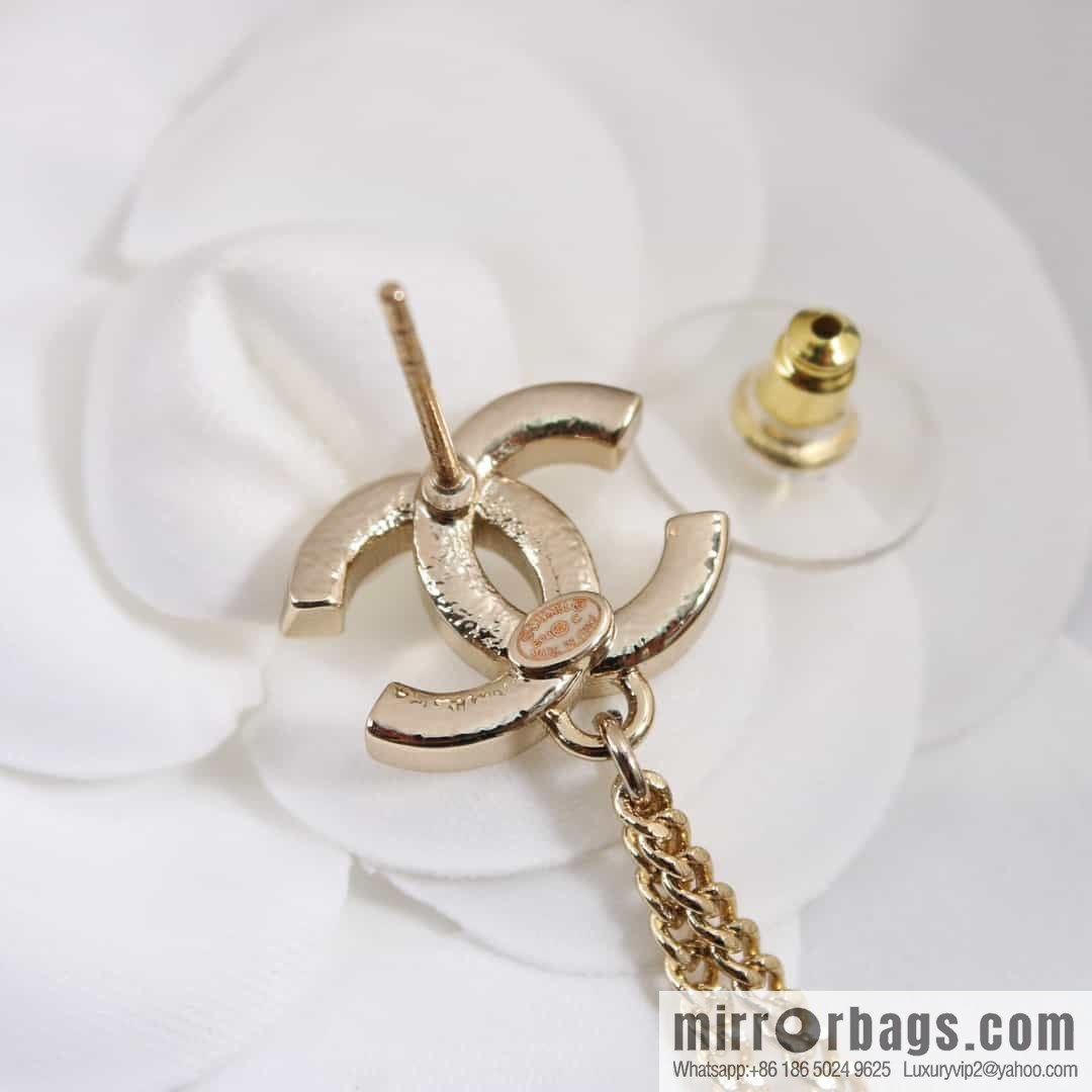 New ☑️ Chanel c2 double c fringed pearl star stud earrings